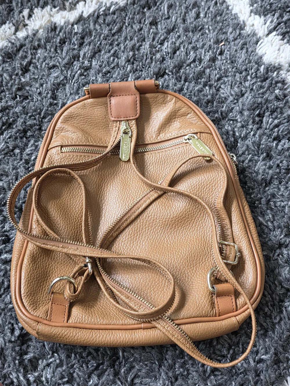 Valentina Beige Mini Backpack with Gold Hardware